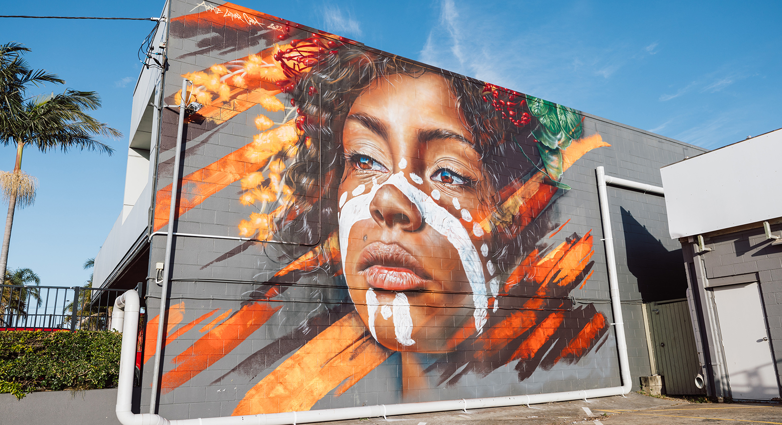 A mural of an indigenous woman